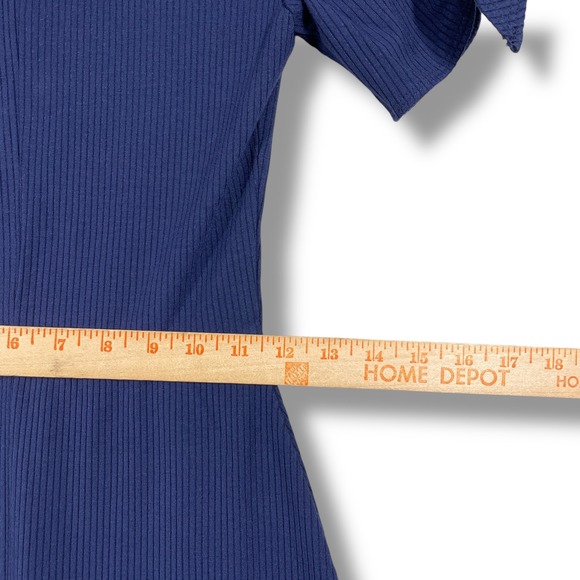 Reformation Dress Womens S Ribbed Knit V-Neck Tie Sleeve Fit & Flare Blue - Picture 6 of 7